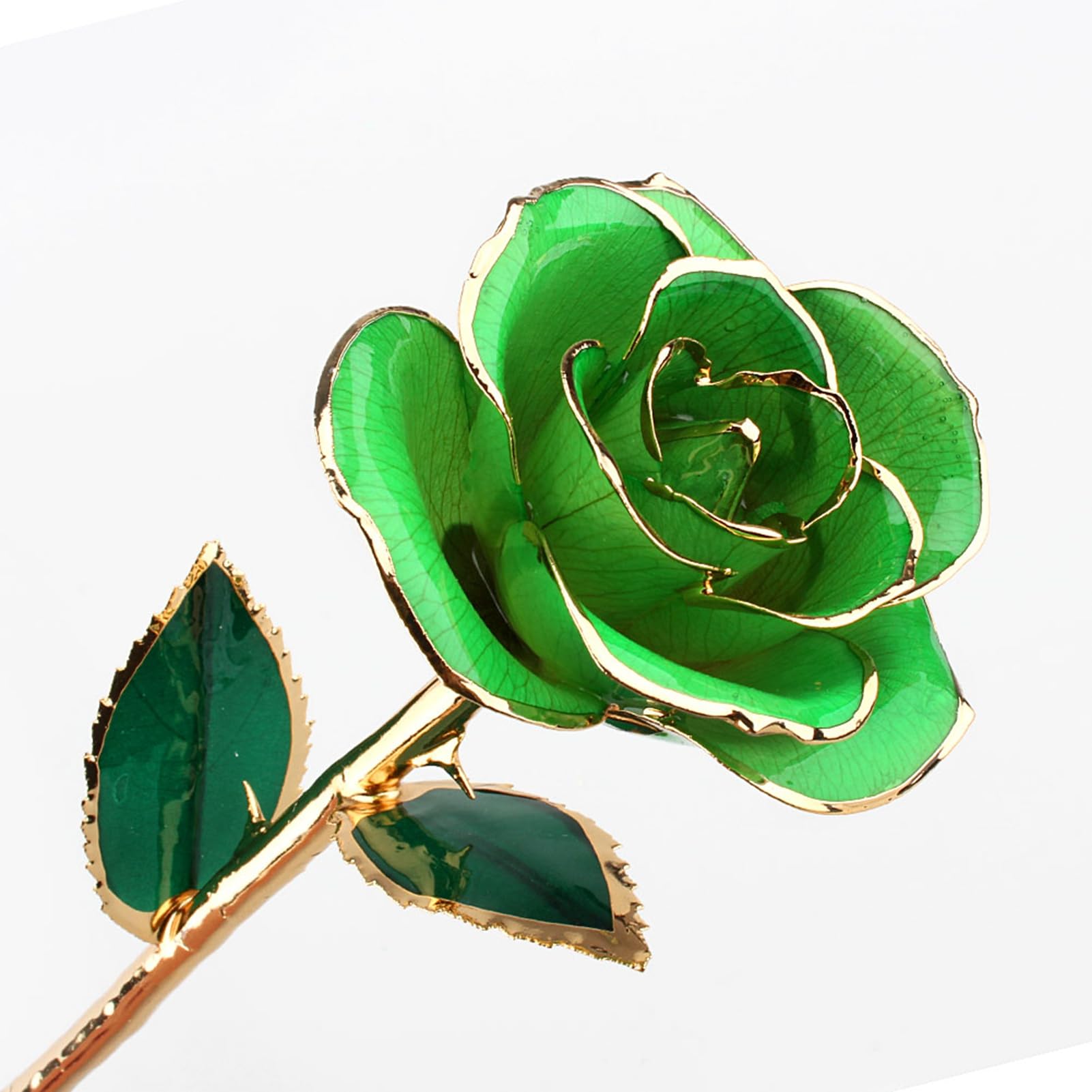 Acouto Rosa Verde Oscuro Bañada en Oro, Rosa Preservada Única de 24K Oro