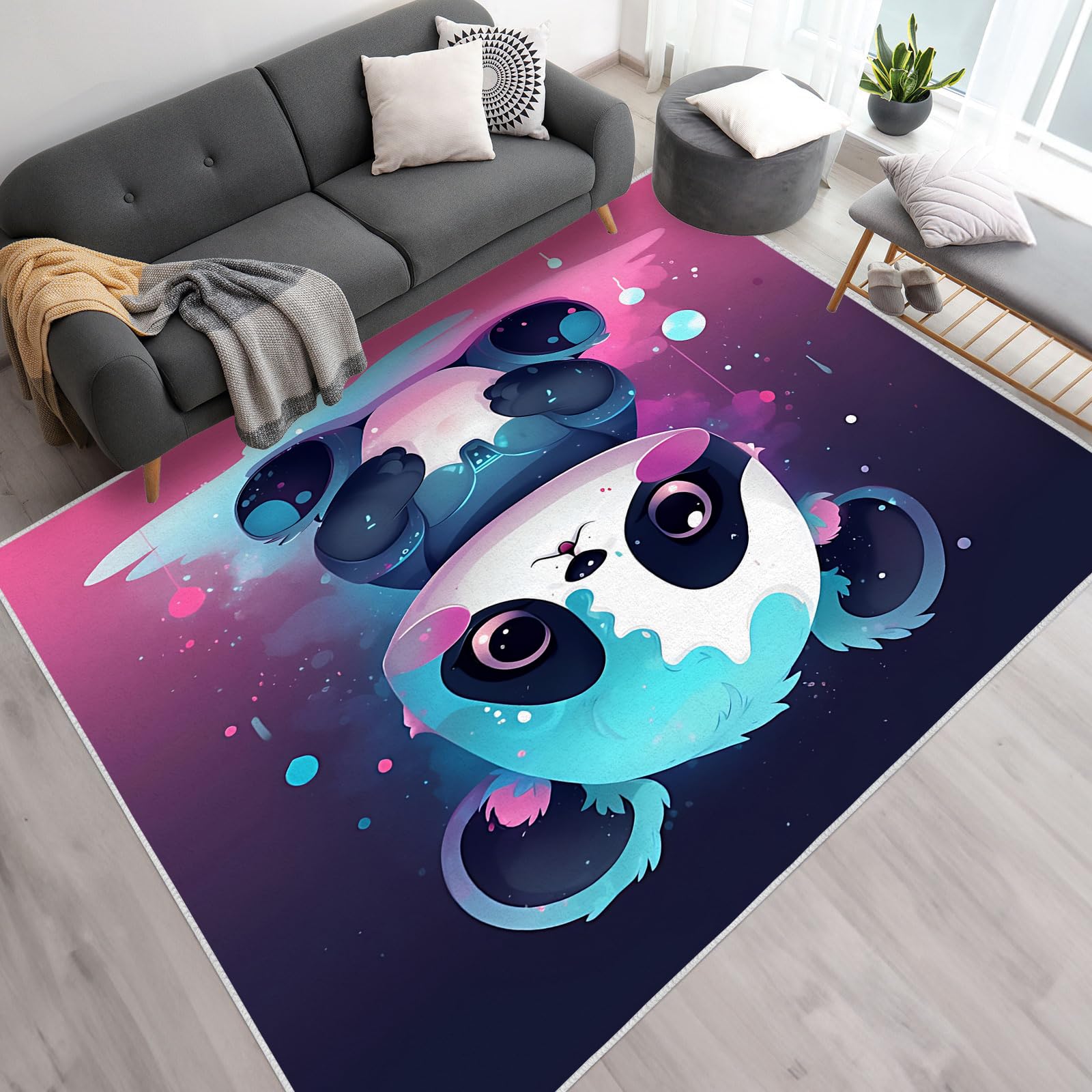 Moquette poil ras salon panda 100x120 anti-glisse et facile à laver
