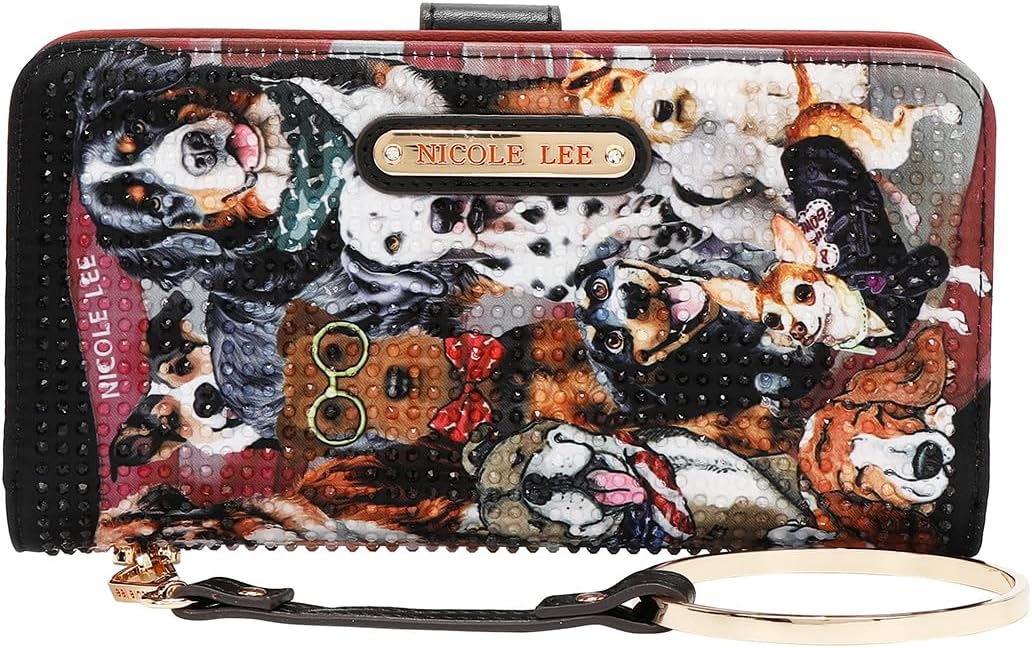 Nicole Lee Signature Bifold Wallet Wristlet, Vegan Leather, 6 Card Slots and Detachable Strap