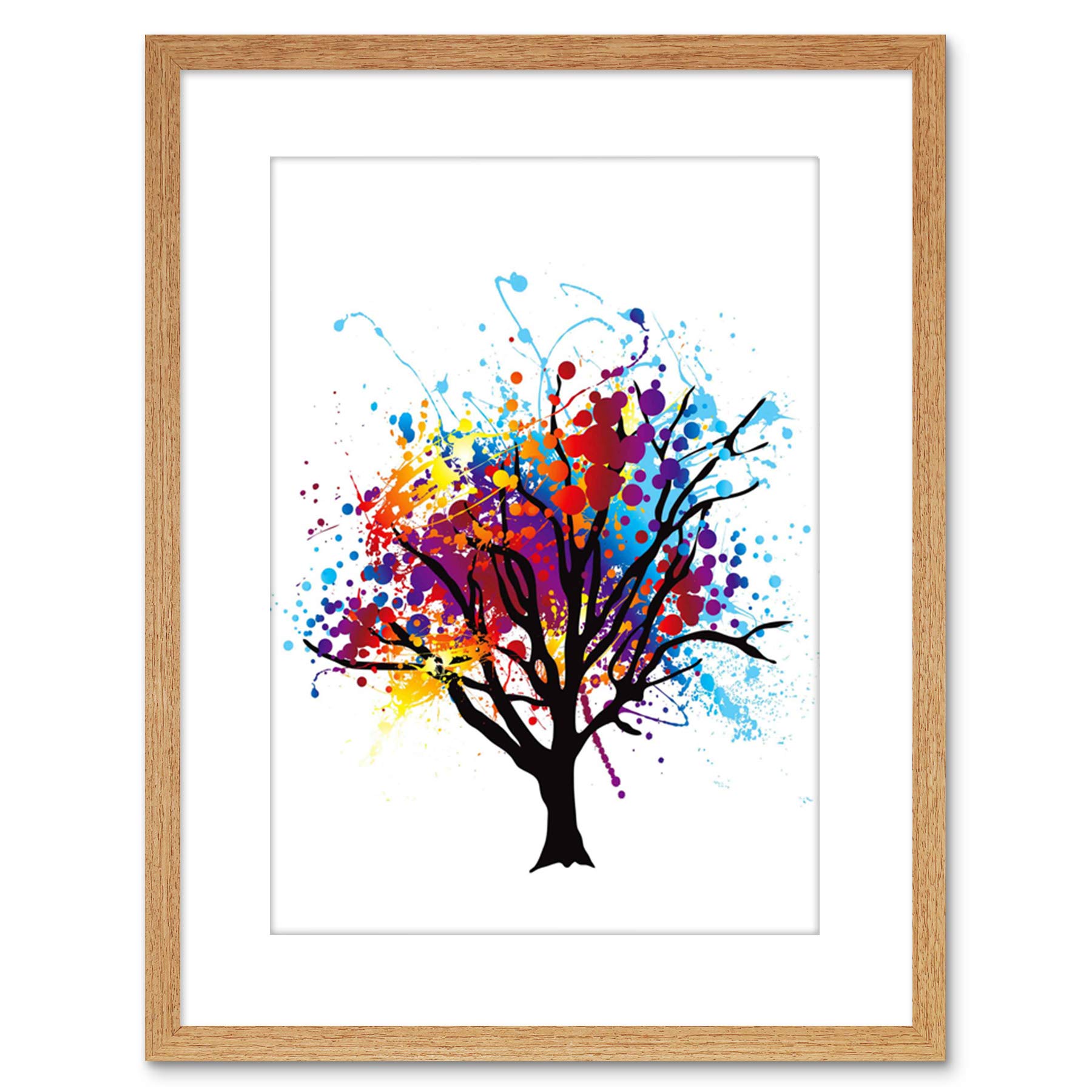 Wee Blue Coo Paint Splat Abstract Tree Rainbow Picture Photo Framed Wall Art Print