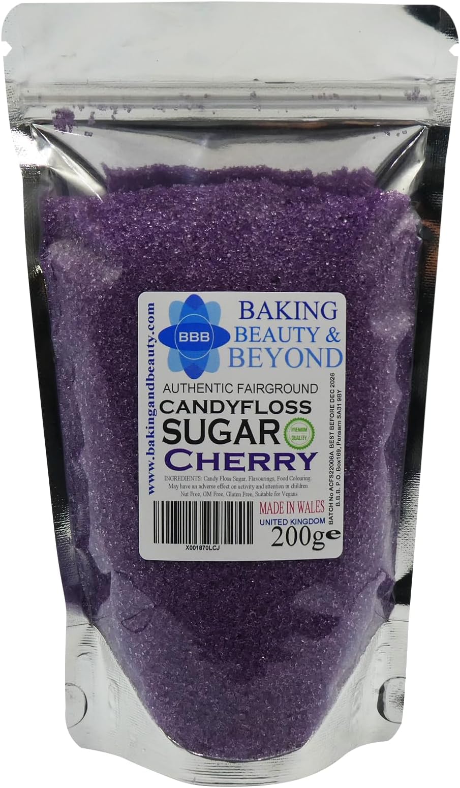 Baking Beauty and Beyond Premium Candy Floss Sugar 200g - Cherry Flavour