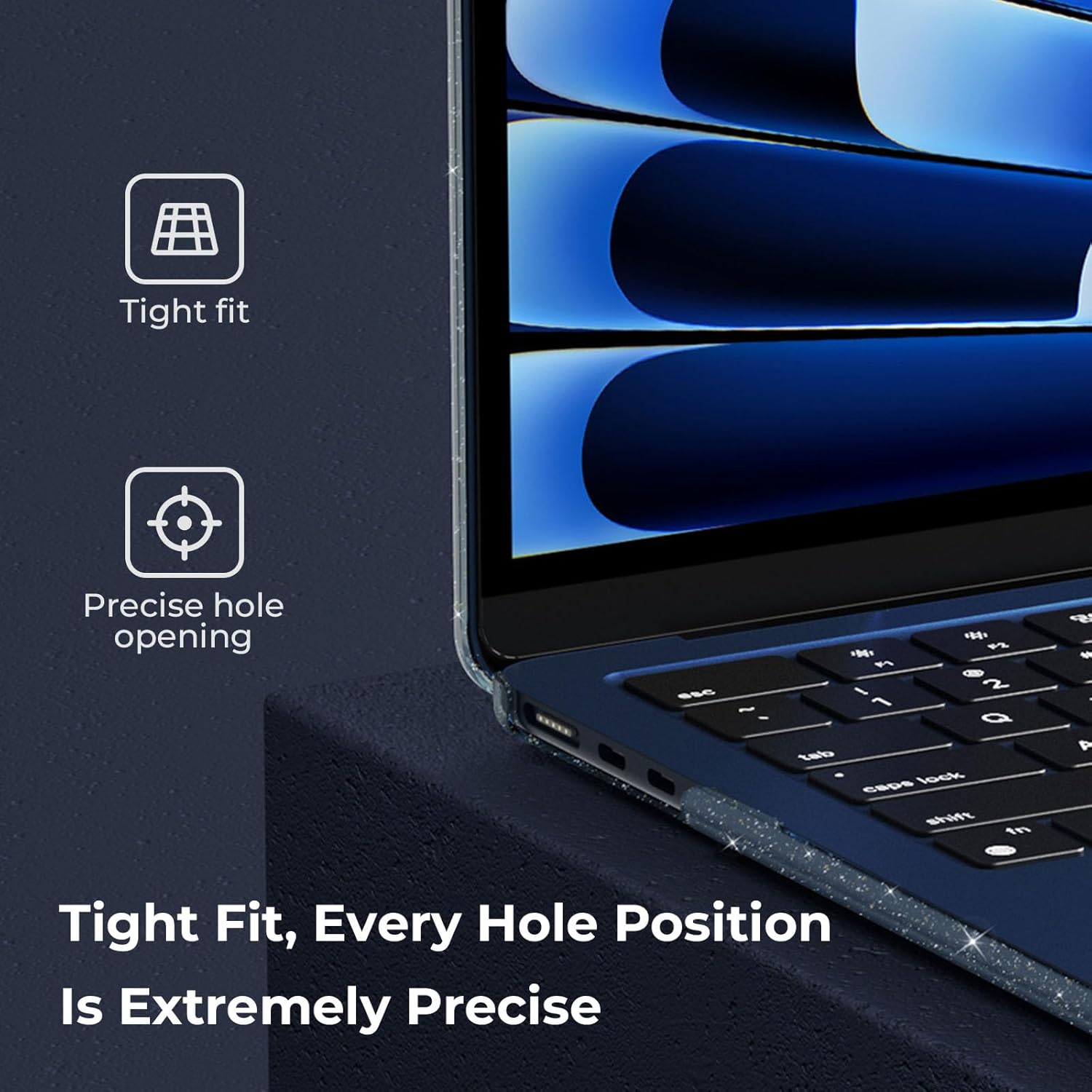 EooCoo Case Compatible with MacBook Air 13 inch M4 2025 2024-2022 Release M3 M2 A3240 A3113 A2681, Glitter Hard Shell&Keyboard Skin Cover&Screen Protector for Mac Air 13.6 inch Case, Sparkly Midnight image 3 of 8 B0DG4N7N24