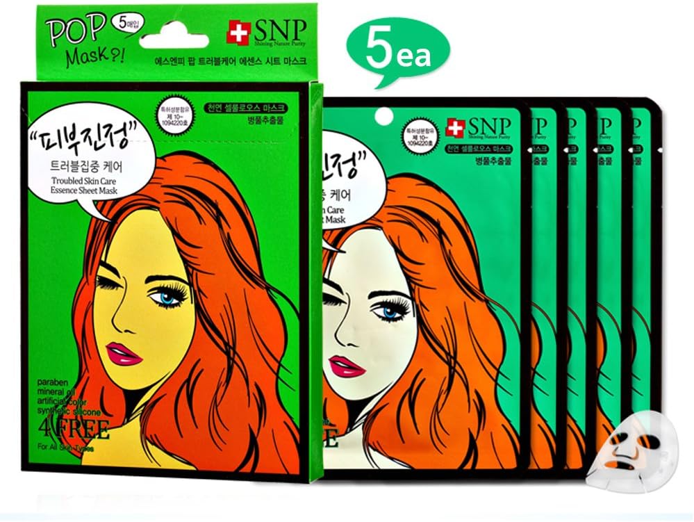 [SNP Cosmetic] POP Troubled Skin Care Essence Natural Cellulose Sheet Mask 25ml x 5ea