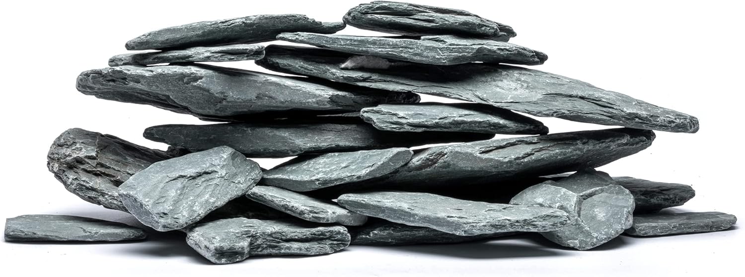 Natural Slate Stone for Aquariums, Fish Tanks, Terrariums, Aquascaping and Amphibian Enclosures, Mix of Small to Large Size Rocks - by SubstateSource (10 Pounds, Gray River)