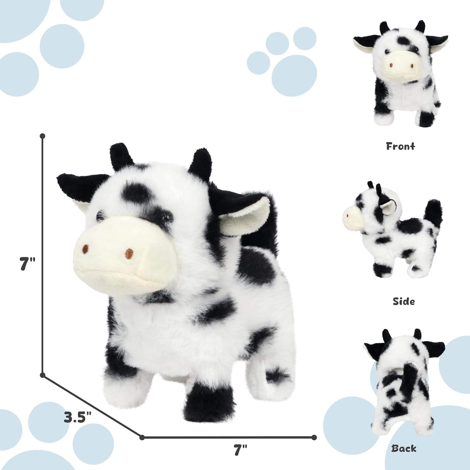 Easfan Walking Black Cow Interactive Electronic Pet Plush Toy with Sounds and Movements Moving Educational Plush Toy Easter Birthday Gifts for Kids Girls, 7'',Black - Image 3