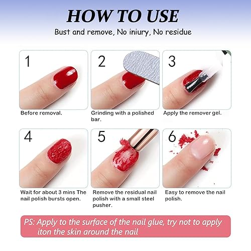 Miniatura 6 de Removedor de esmalte de uñas de gel con empujador de cutículas + raspador de esmalte de uñas, no irritante, removedor de esmalte de uñas fácil y