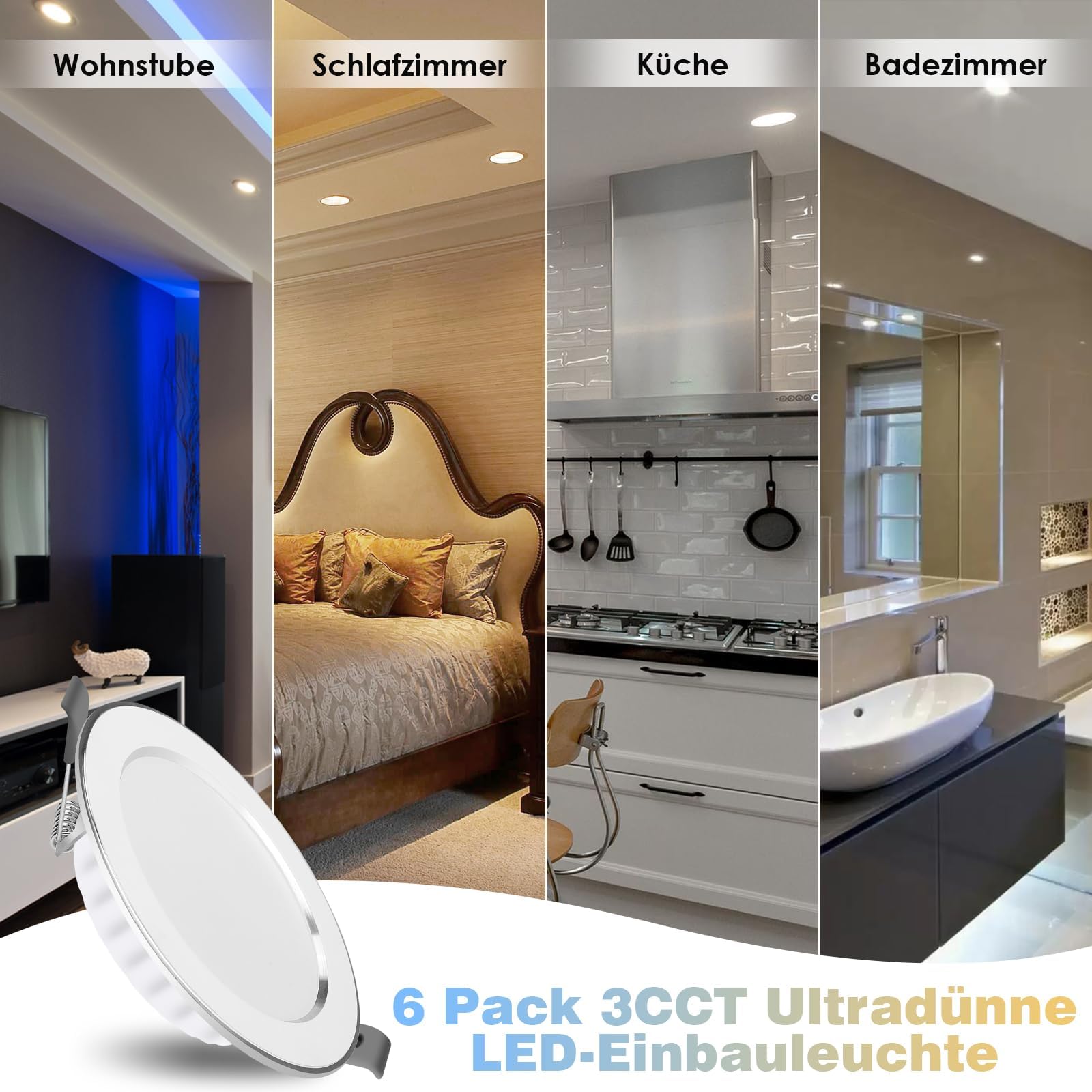 Faretti da incasso LED dimmerabili, 230 V 3000 K-6500 K Faretti da incasso ultrapiatti in alluminio, 7 W 700 LM luci spot, Ø di incasso 80-100 mm Faretti LED - Set da 6