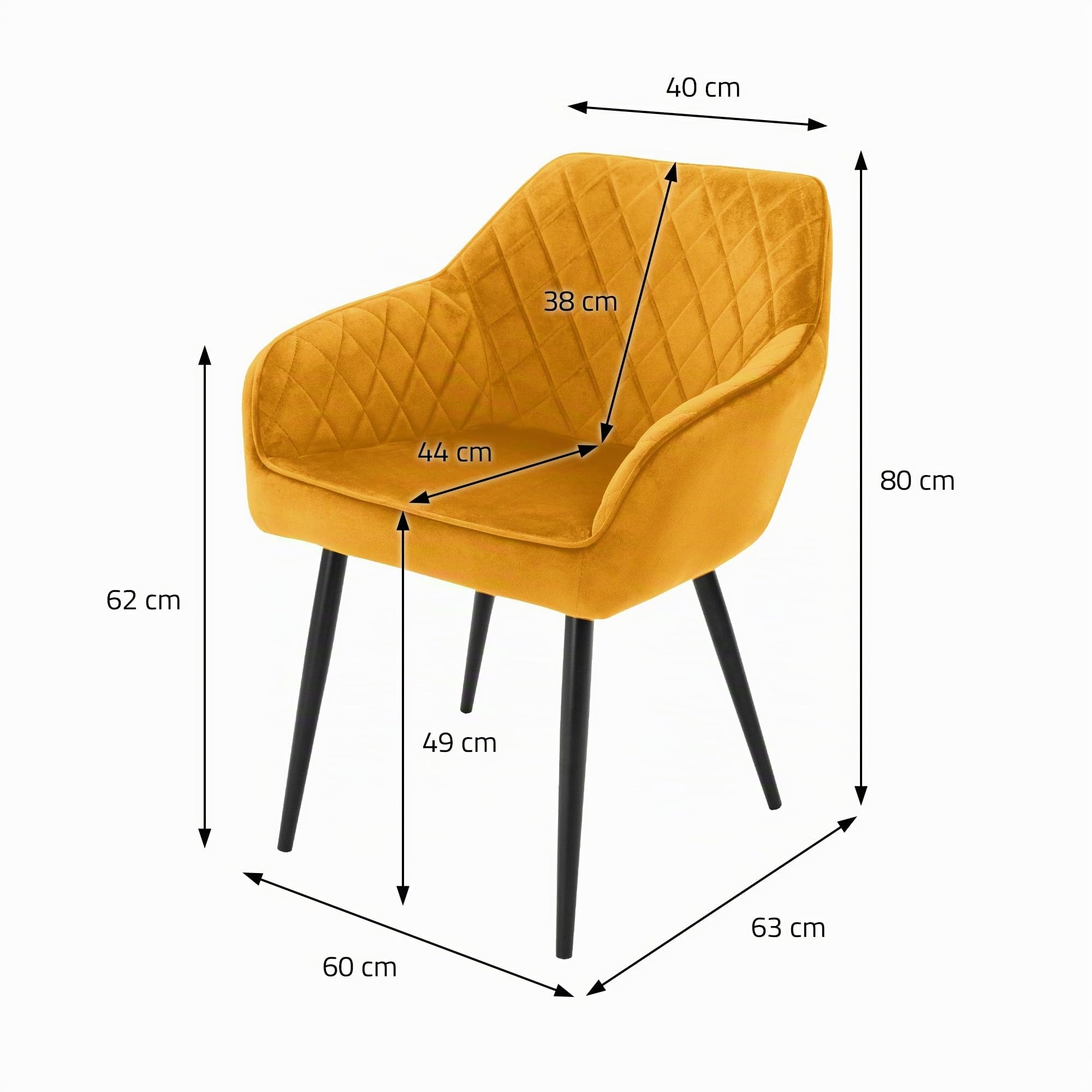 ML-Design Set 2X Sillas de Comedor Color Ocre Estilo Moderno Asiento Tapizado Aspecto de Terciopelo Patas de Metal Negras con Respaldo y Apoyabrazos Sillón Moderno de Salón Oficina Dormitorio Cocina