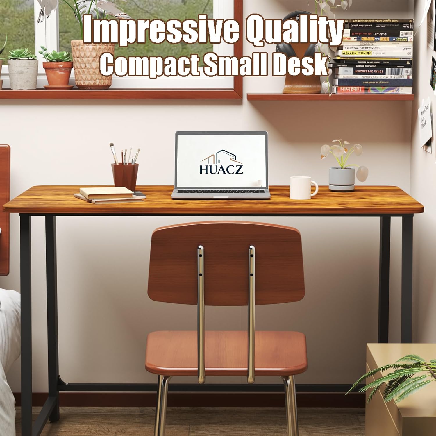 31.5" Folding Desk for Small Spaces, Foldable Computer Table for Home Office, Study,Bedroom,Dorm,Craft, Space Saving,Small Writing Work Office Compact Computer Desk,Easy Assembly,Rustic Brown