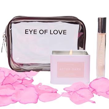 Love in Transit Kit After Dark Pheromone Perfume & Candle Set with Rose Petals, Travel Bag