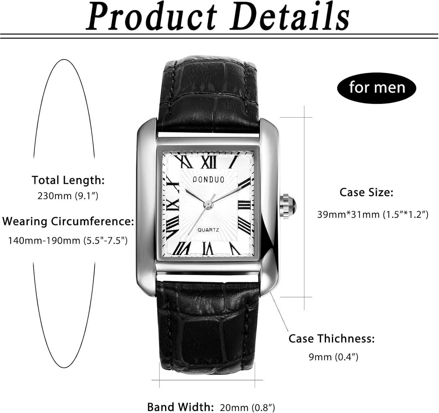 Avaner Men's Square Wirst Watches: Leather Strap Retro Roman Numeral Classic Analog Quartz Couple Watches for Men and Women - Image 7