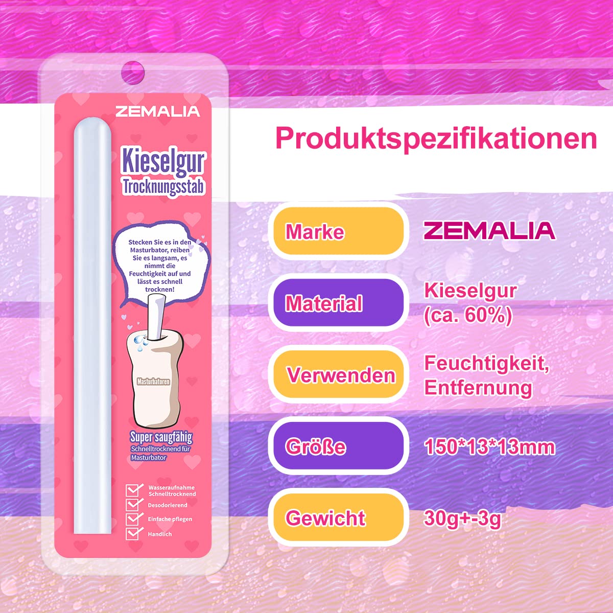 ZEMALIA Assorbimento dell'acqua per masturbatore coppa e masturbatori realistici, giocattolo sessuale, asciugatura rapida e deodorante, cura antibatterica