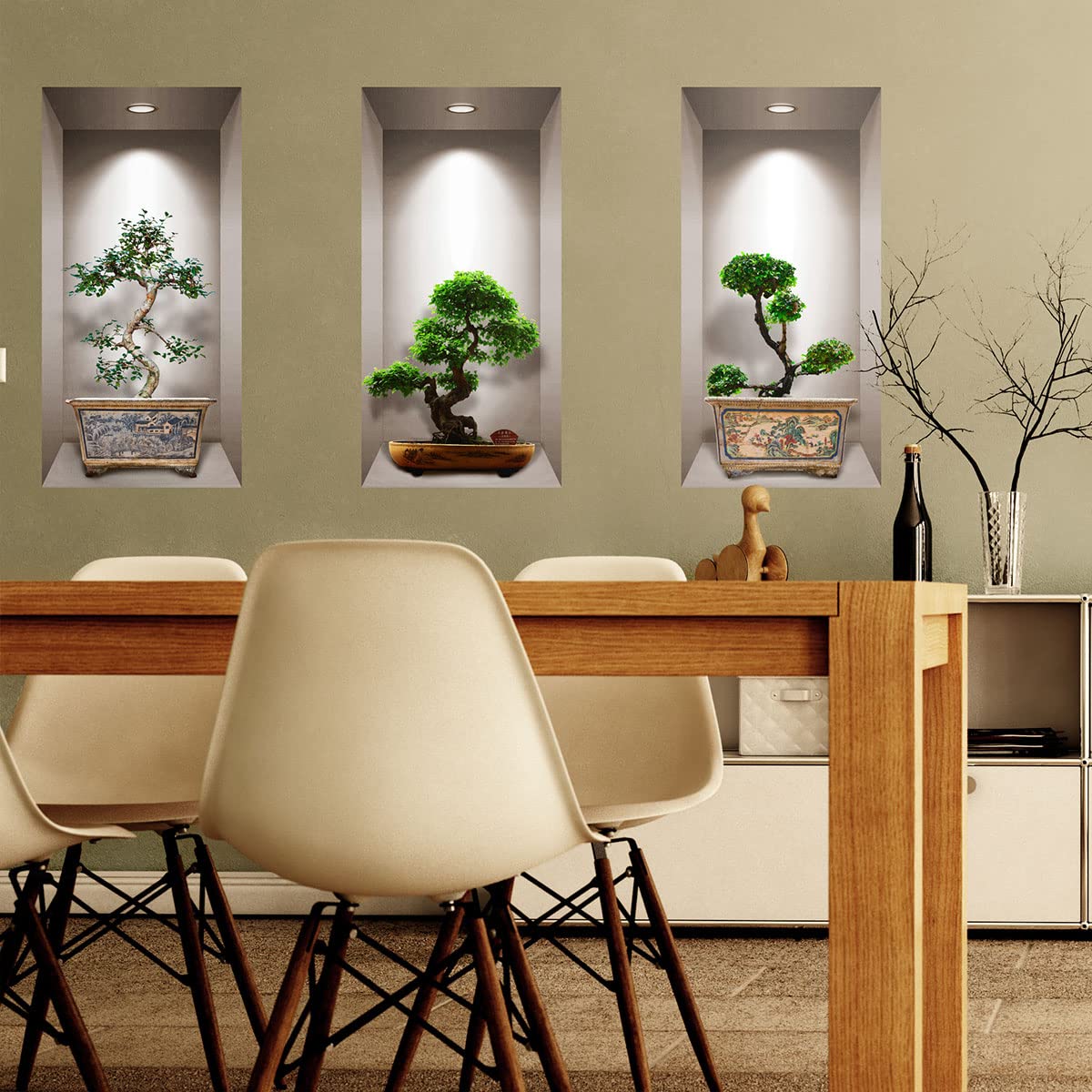 MININUSI Adesivi Murali 3D Piante Bonsai: Set 6 Fogli In PVC Per Decorazione Soggiorno, Camera Da Letto, Cucina - Effetto Naturale