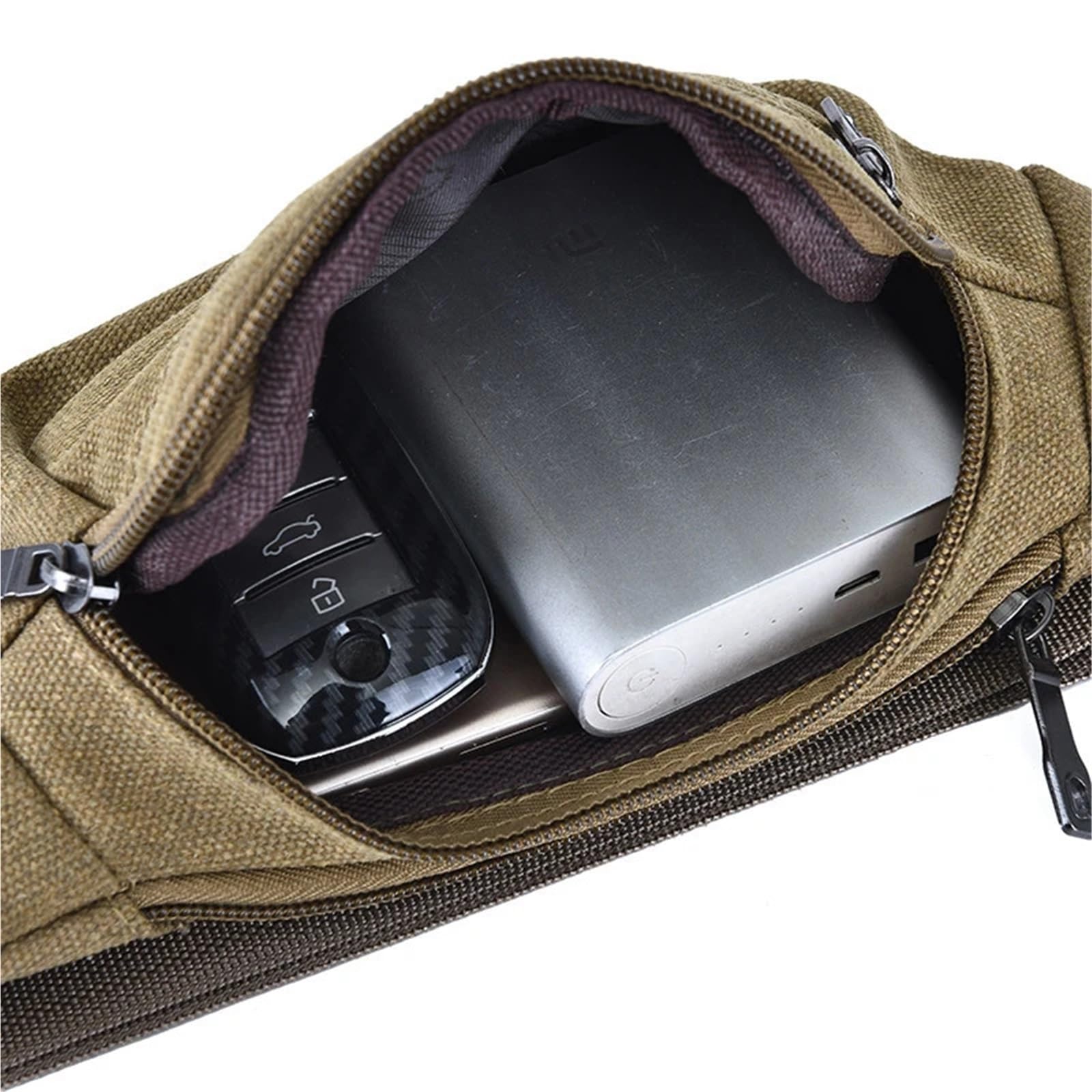 Riñonera de Lona for Hombre, Bolso Pecho Deportivo con múltiples Compartimentos, pequeño Tela, teléfono móvil, Fitness, Cartera Multifuncional para Walking, Deporte(Coffee)