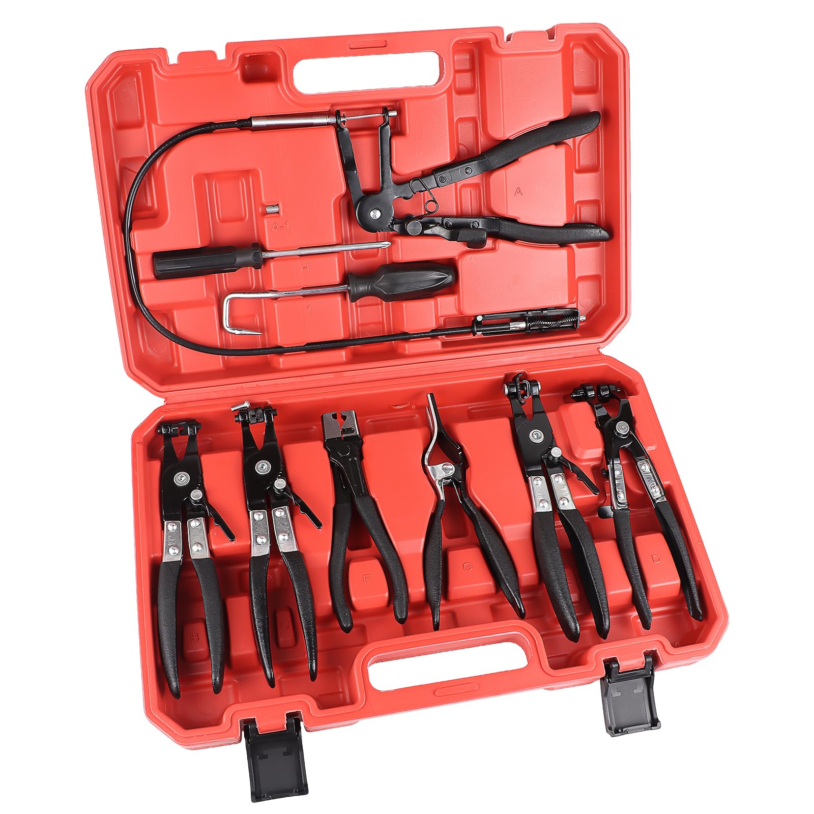 9 Pcs Hose Clamp Pliers Set, Long Reach Clamp Removal Tool for Automotive, Flexible Removing Clamps Pliers Remover Kit for Replacement of Fuel, Oil, Water Hose