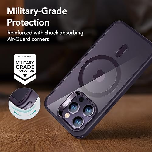 Vista 582 de ESR Funda para iPhone 15 Pro Max, compatible con MagSafe, de grado militar, negro transparente