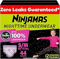 Pampers Ninjamas Girls Nighttime Bedwetting Underwear S/M 38-70 lbs, 44 Ct - Ultra Absorbent Overnight Pull-Ups with Leak Protection