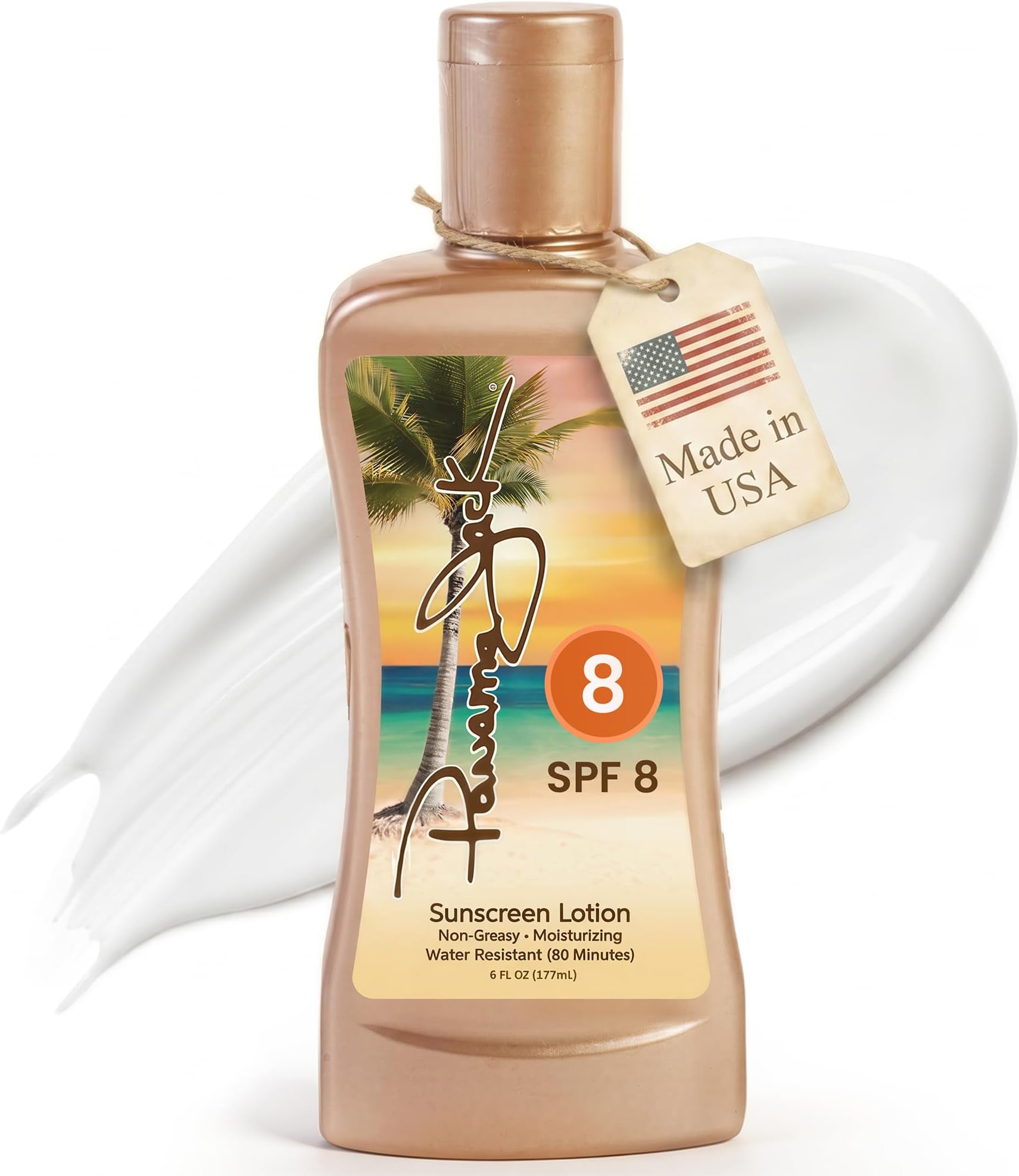 Sunscreen Tanning Lotion - SPF 8, PABA, Paraben, Gluten & Cruelty Free, Antioxidant Moisturizing Formula, Water Resistant (80 Minutes), 6 FL OZ