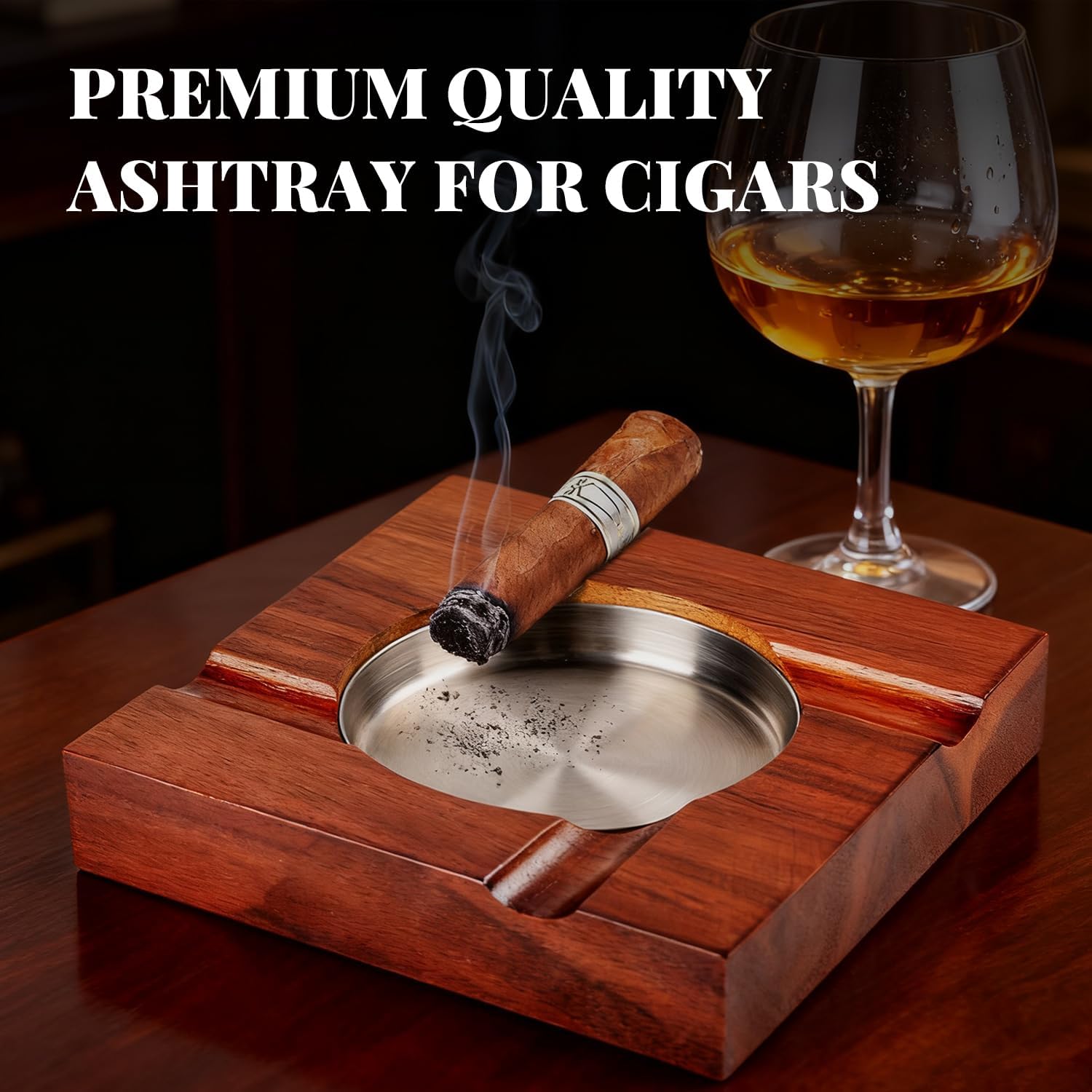 Father Day Gifts Wood Cigar Ashtray Cigarettes Ashtrays for Indoor Outdoor Patio Home Office Use Square Wooden Brown Cigar Ash Tray Father s Day Gift Ideas for Men with GIFT BOX(Large Size)