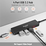Aceele USB Hub 3.2 Splitter avec 4ft Câble long de rallonge, 4-Port Ultra Adaptateur Slim Multiport 3.2 Gen 2 avec type C 5V3A, 10Gbps USBA Expander pour Ordinateur portable, Bureau PC, Chromebook, Surface et plus