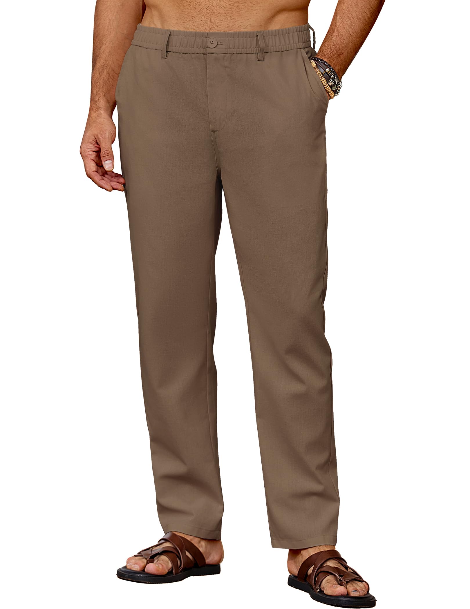 COOFANDY Herren Hose Lang Leichte Sommerhose Leinenhose Freizeithose Strandhose Einfarbig Herrenhosen mit Taschen Elastischer Bund