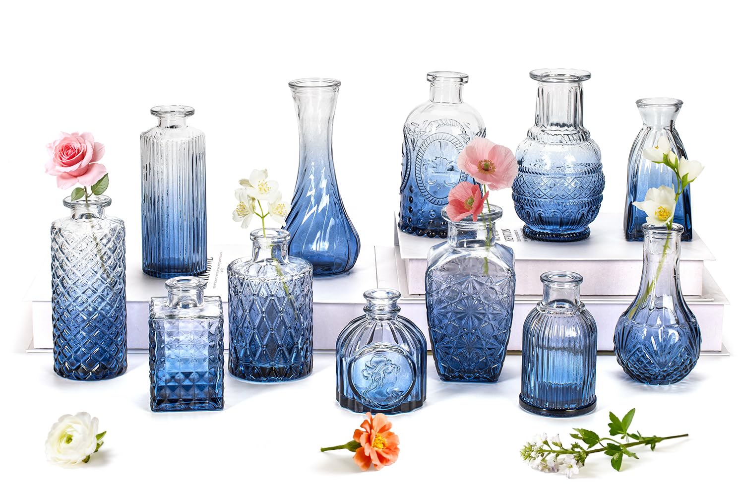 POLONIA クリスタルガラス 花瓶 ブルー Amazon.co.jp: クリアグラデーションブルーガラスつぼみ花瓶12個セット