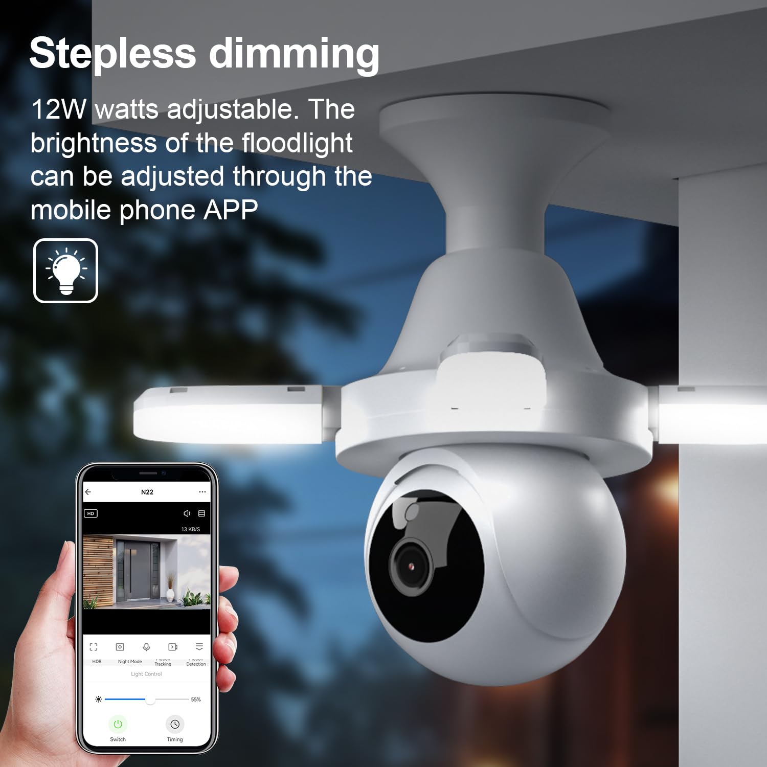 Caméra Ampoule WiFi 1080P Caméra de Surveillance Intérieure Discrète, Vision Nocturne IR & Couleur, Détection de Mouvement, Audio Bidirectionnel, PTZ 355°, Stockage Carte SD, Compatible Tuya Smart
