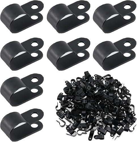 Miniatura 10 de Antrader Abrazadera de cable tipo R, clips organizadores de cables de nailon blanco para 3/8 pulgadas de diámetro, paquete de 200 unidades con