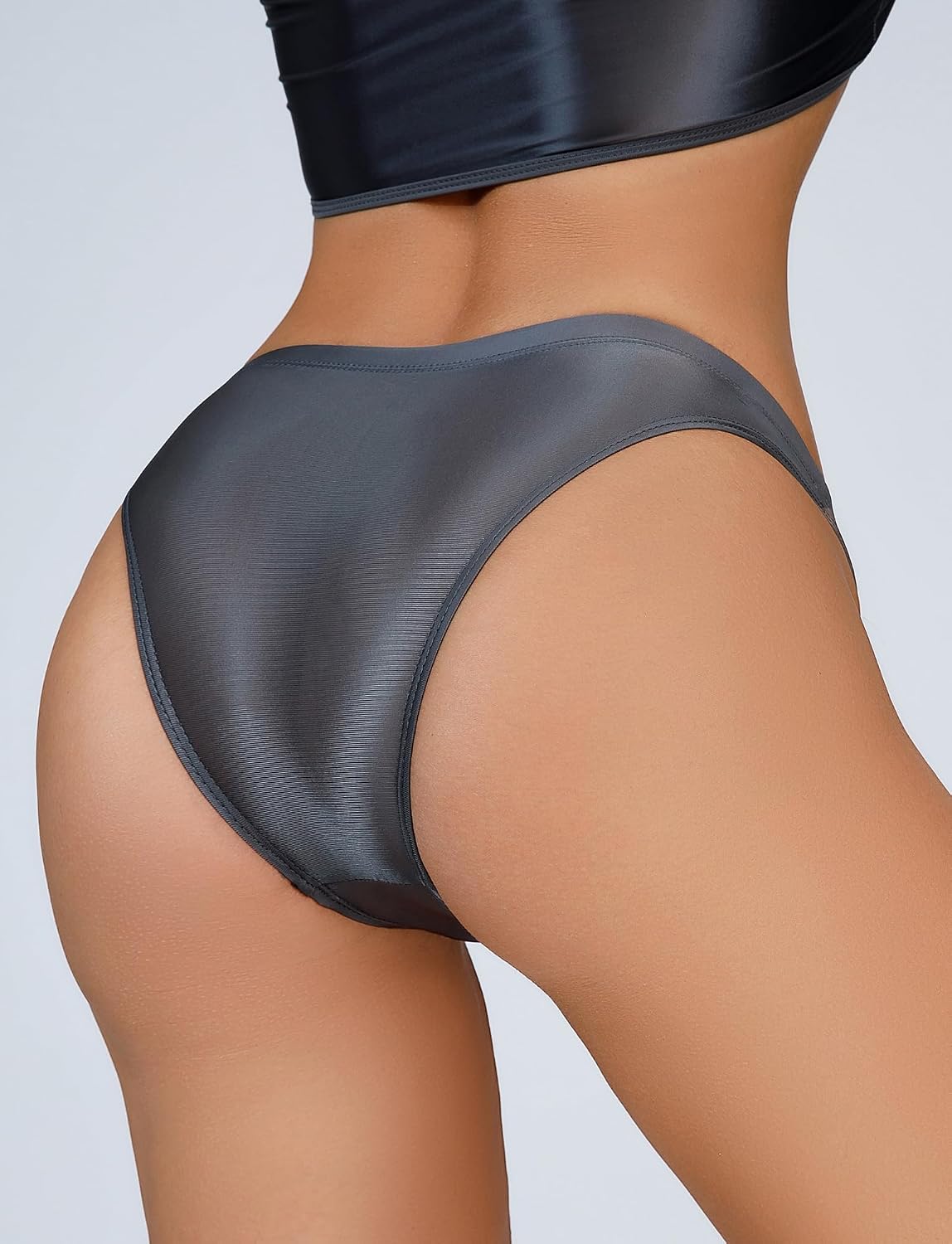 Panegy Women Shiny Oily Thongs Sexy Low Waist Seamless Invisible Solid Tanga Panties