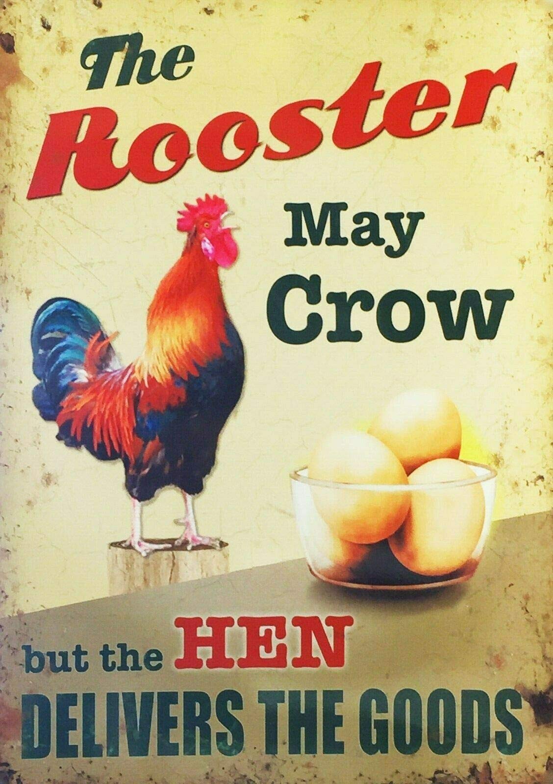 Lawenp The Rooster May Crow Funny Pets Vintage Wall Decor Bar Decor Aluminum Sign for Home Kitchen Bar Funny Sarcastic Metal 8 x 12 Inches Tin Sign