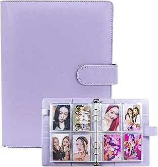 A5 Kpop Photocard Binder with 30 Pack 4-Pocket Card Pages, 6 Ring A5 Binder Card Collector Album with 240 Card Slots,PU Leather Binder Cover with Magnetic Buckle Closure for Organizing Trading Card
