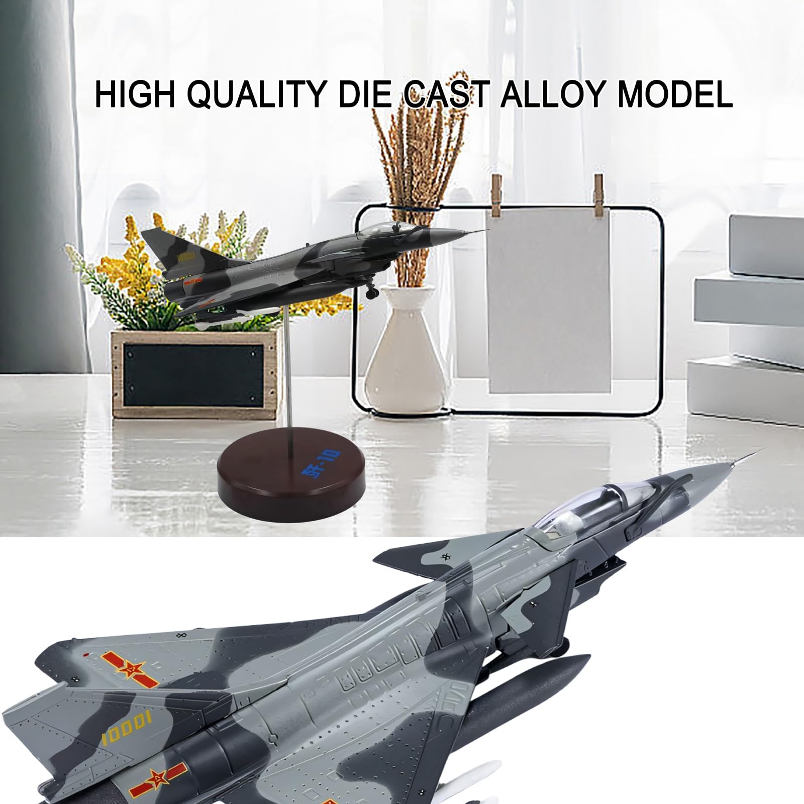 Modello aereo caccia militare pressofuso in lega J10 in scala 1:144 con espositore, regalo collezione realistico appassionati militari gli appassionati aviazione, perfetto for desktop