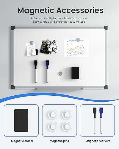 Miniatura 17 de Pizarra blanca magnética para colgar de 36 x 24 pulgadas para pared, pizarra de borrado en seco para oficina, escuela, hogar, marco plateado