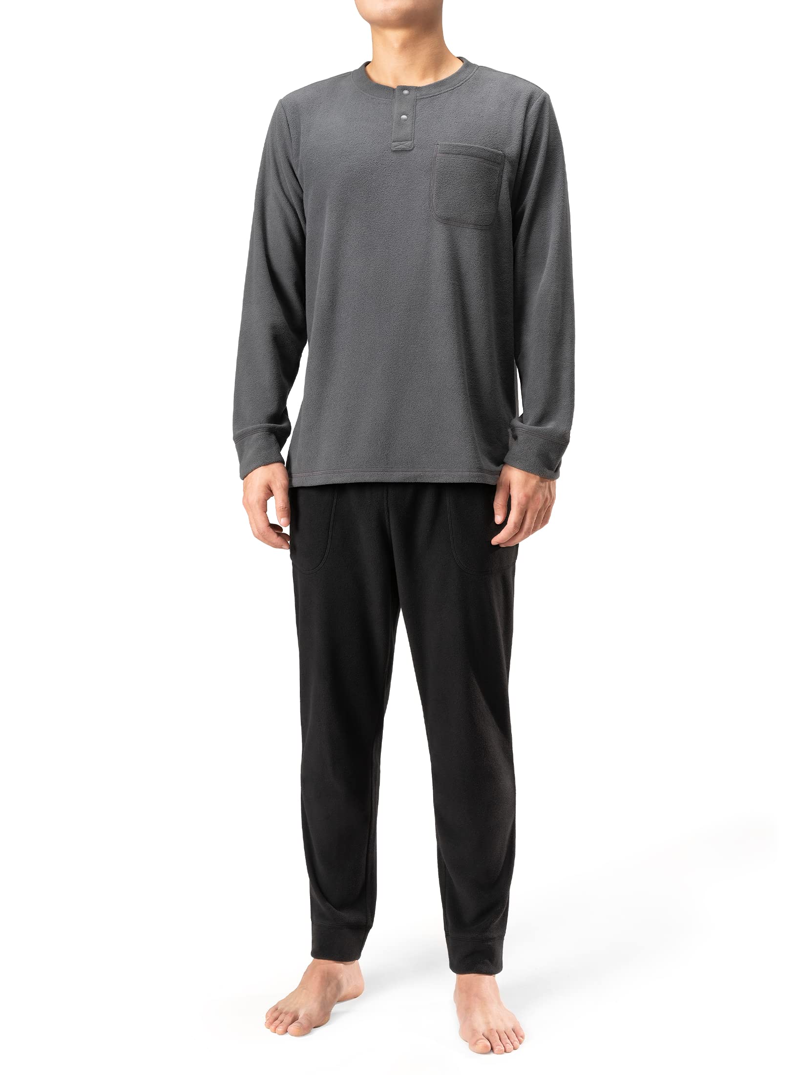david archy Men's Polar Fleece Pajamas Set Henley Collar Warm Sleepwear Comfy Soft Loungewear Pjs Winter Pajama for Men, Dark Gray, Medium-picture-36