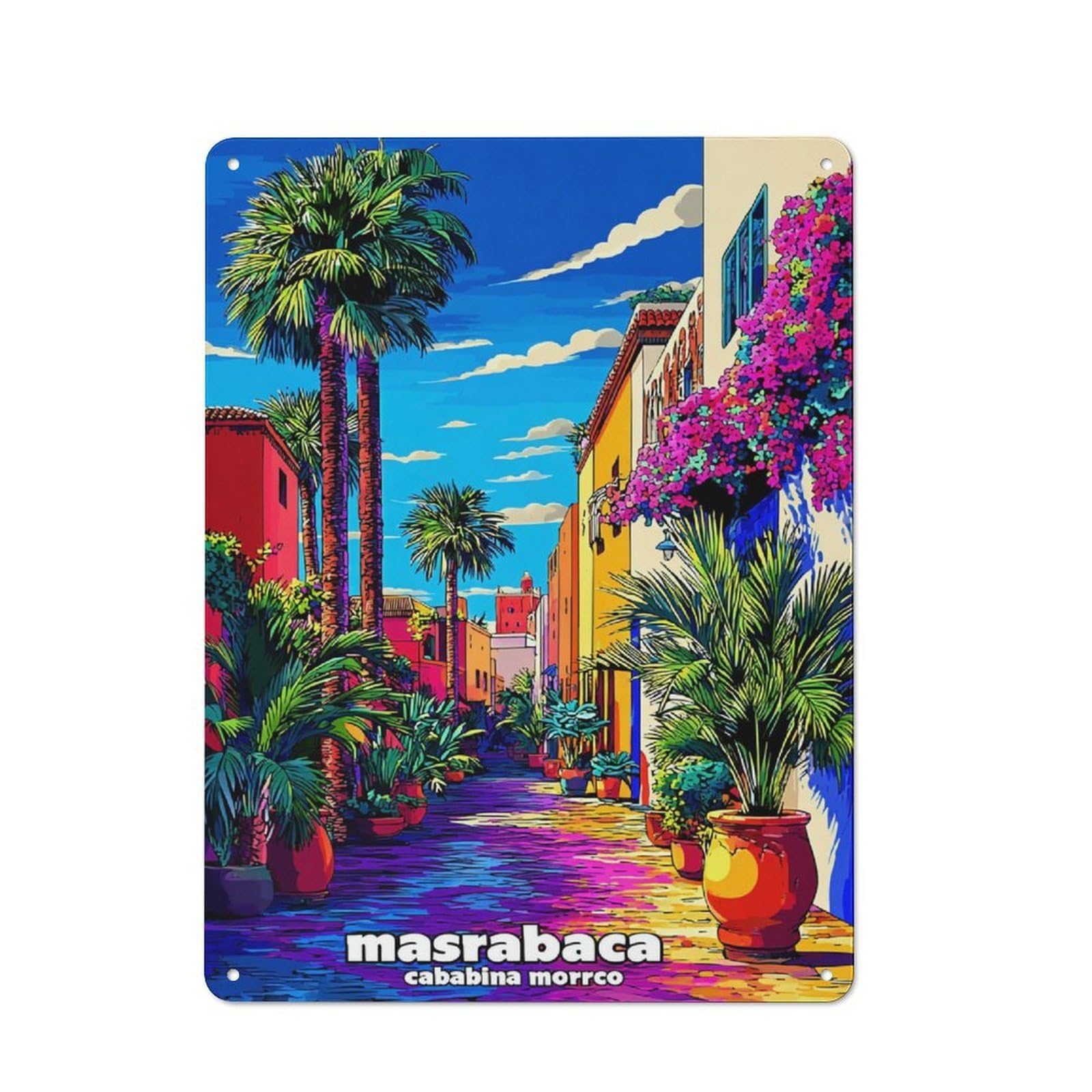 Junmoney Colorful Moroccan Alleyway Retro Metal Sign 40X30cm, Garage Style Shed Wall Plaque For Garage, Hobby Room, Office Or Man Cave