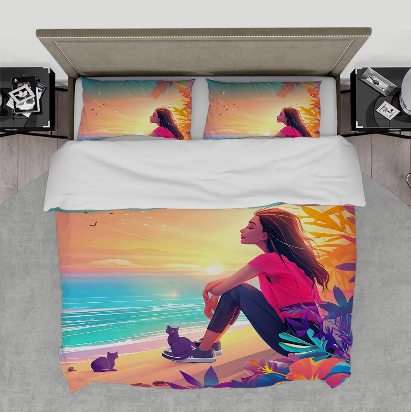 Housse de couette chat 155x200cm idéale pour décorer une chambre d'amis