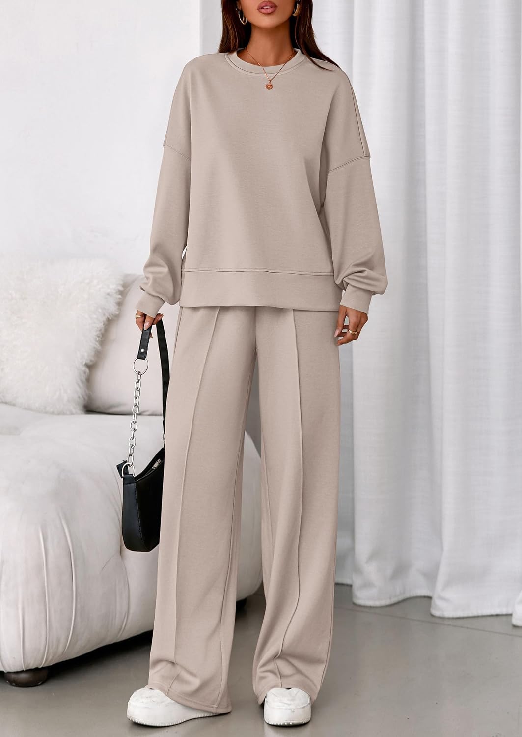 PRETTYGARDEN 2 Piece Sets For Women Fall Trendy Long Sleeve Sweatshirt Wide Leg Pants Loungewear Set Matching Sweatsuit