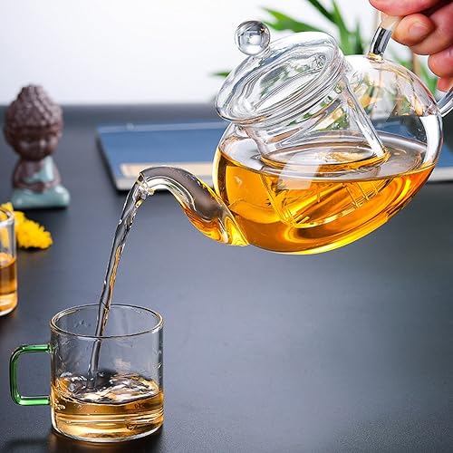 Miniatura 2 de HOLIDYOYO Tetera pequeña de vidrio con infusor Estufa transparente Tetera Tetera de té transparente Tetera Tetera de té de hojas florecientes y