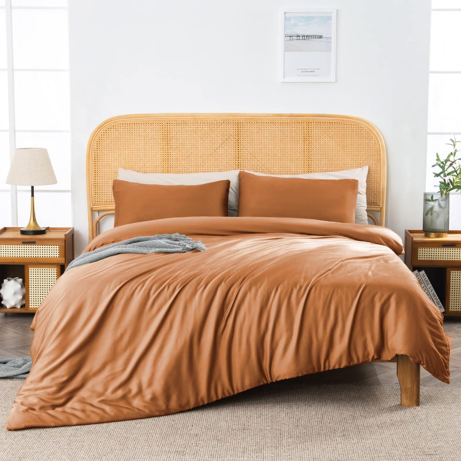 JELLYMONI Rust Duvet Cover Set, Bamboo Viscose Duvet Cover