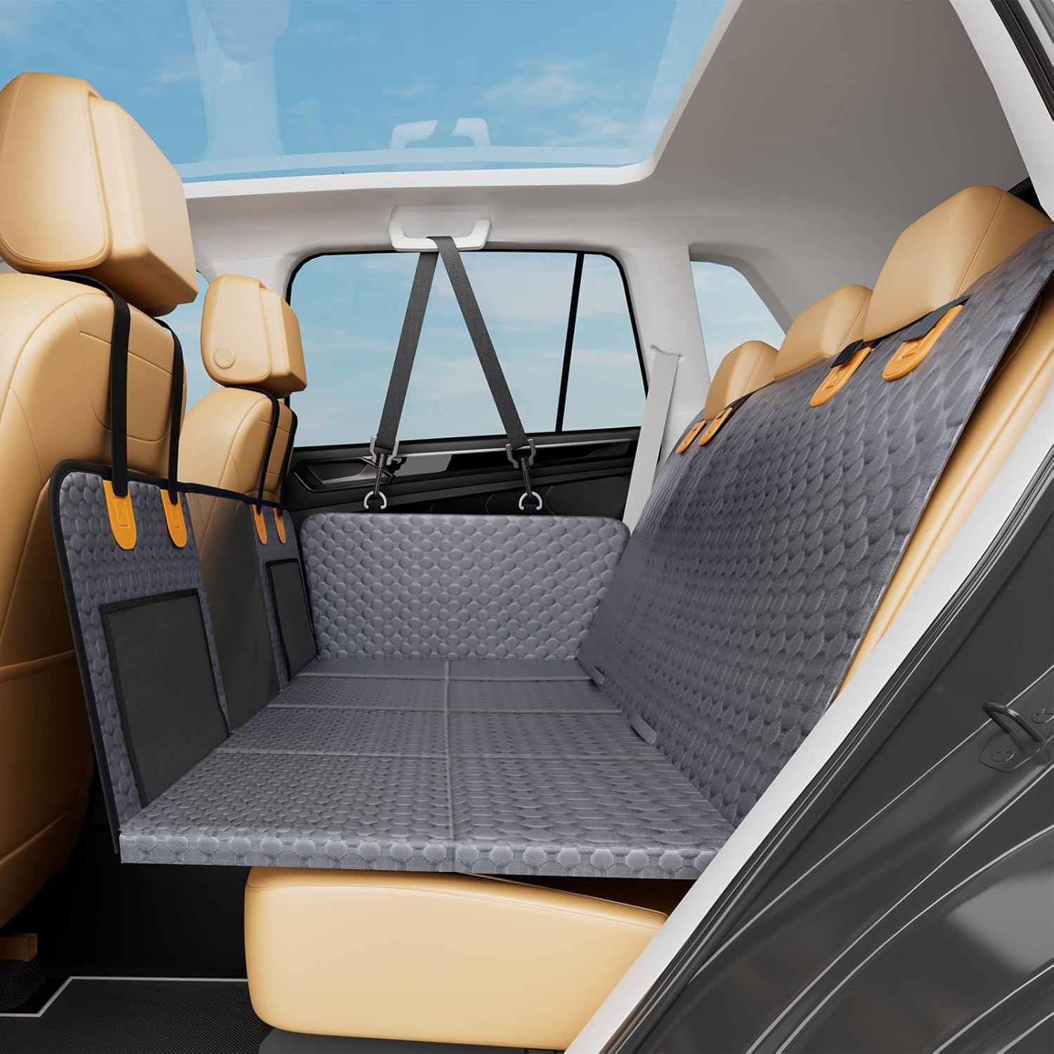 Asiento para Mascota Impermeable y Resistente Protector Coche para VW LAVIDA 2012-2023, Funda Coche Perro Protector Asiento con Ventana de Malla Perros Accesorios,A Gray