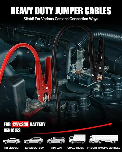 Miniatura 2 de NOONE Cables de puente de calibre 4 de 20 pies, cables de refuerzo automotriz de 600 amperios con abrazaderas con certificación UL, para automóvil,