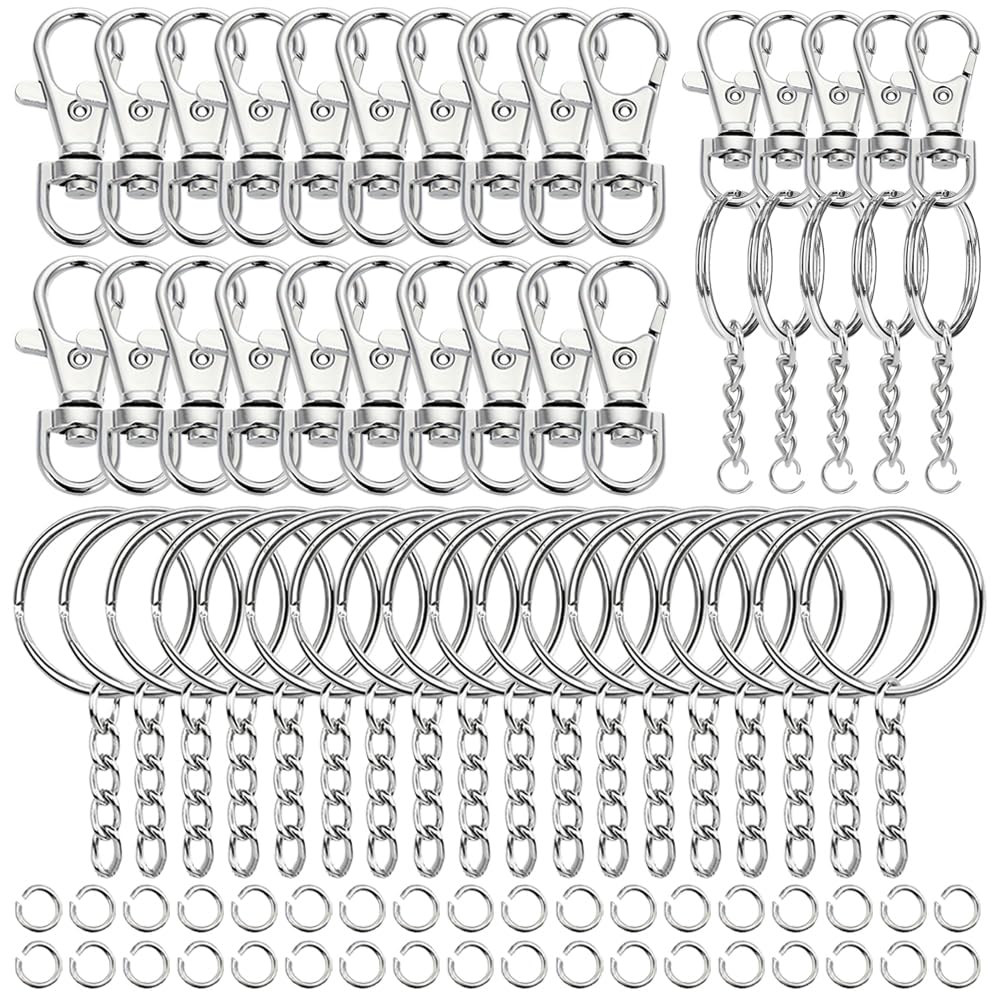 View 1 of 100 Pcs Swivel Snap Hook and Key Rings with Chain and Jump Rings for Keychain Lanyard DIY Jewelry Crafts Accessories(50 Lanyard Snap Hooks+50 Key Ring with Chains)