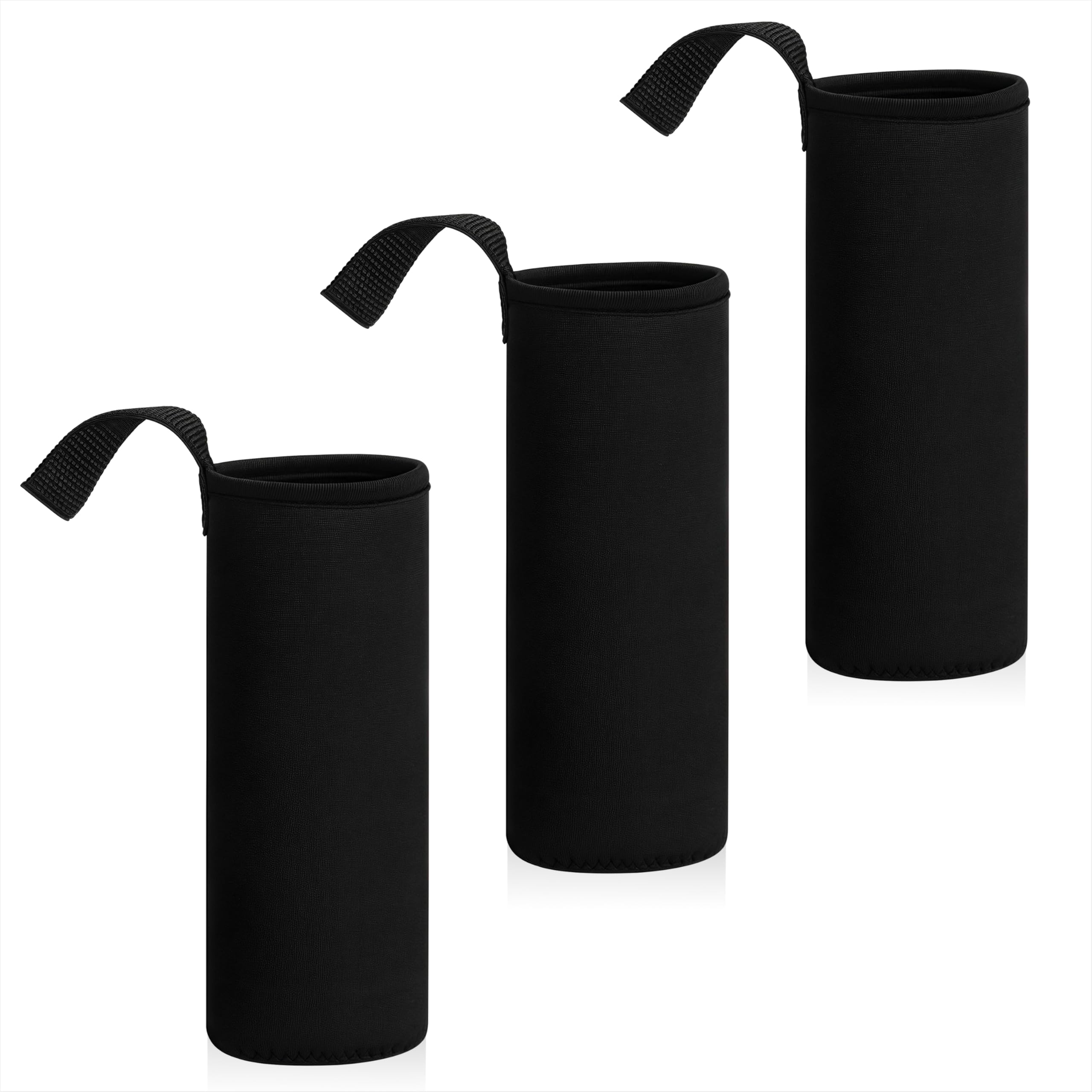 Qzakce Water Bottle Carrier Bag 3 Pack Neoprene Portable Water Bottle Sleeve Insulated Water Glass Bottles Cover with Handle for Men Women Hiking, Camping, Gym 18.5 oz (Black)