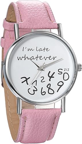 JewelryWe"I'm Late, Whatever" Print Watch Women Ladies Girls Love Gift Leather Strap Quartz Wrist Watch, for Mothers Day