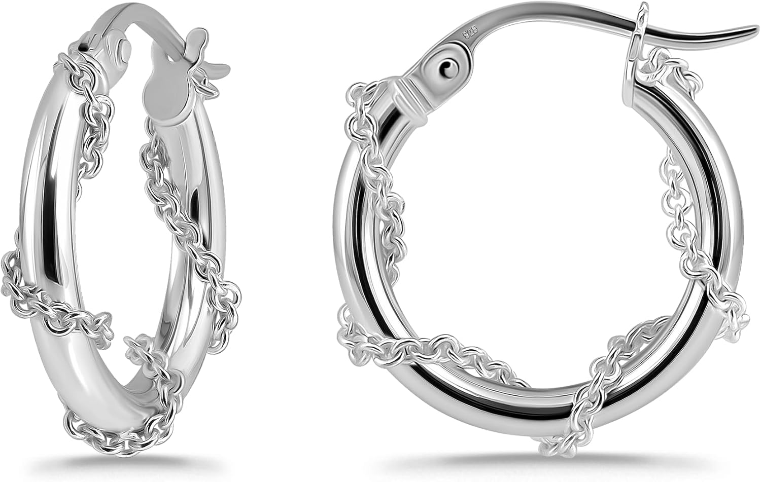 Sterling Silver Chain Wrap Click-Top Hoop Earrings, 15mm-30mm