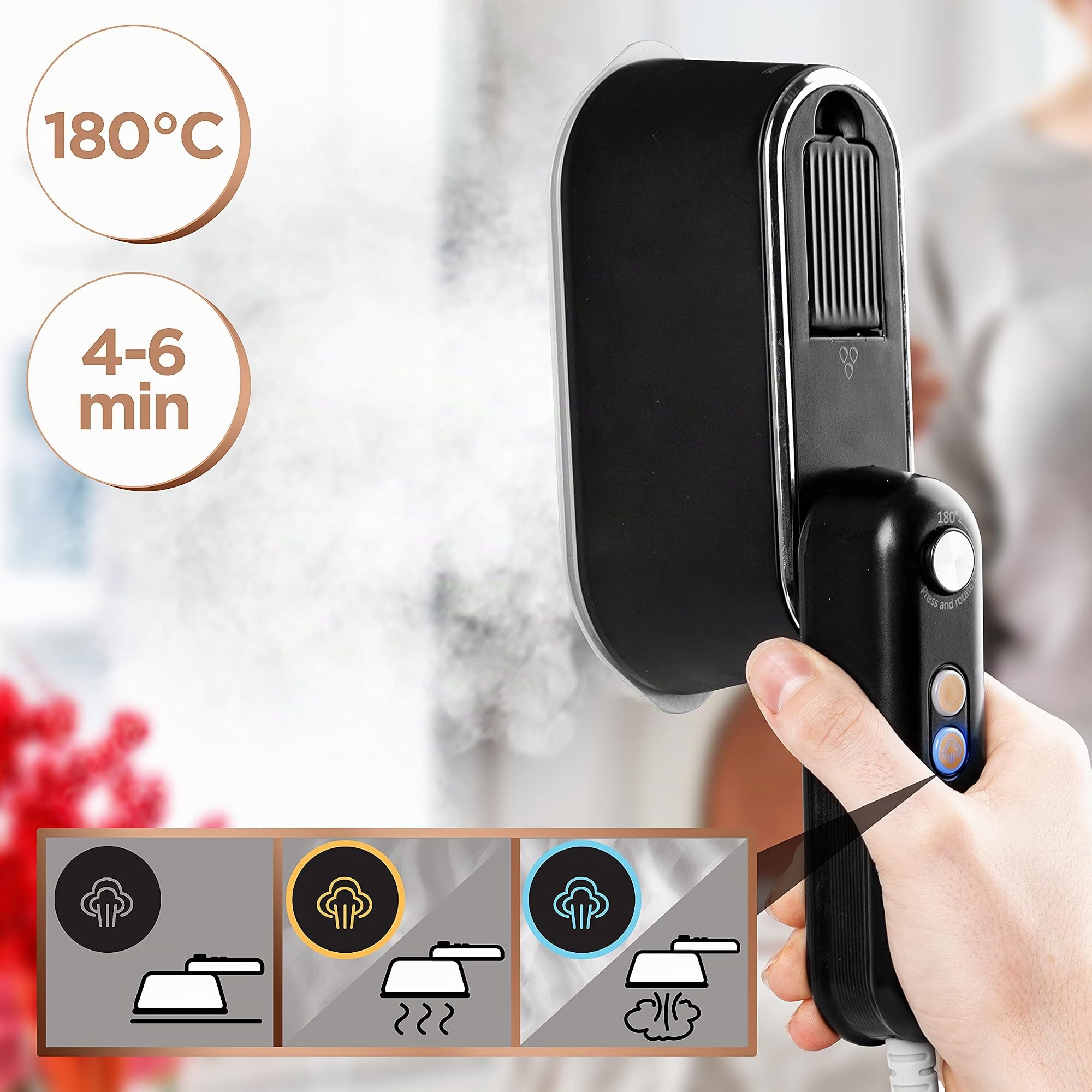 Duronic HS90 Ferro da stiro da viaggio portatile | Uso orizzontale e verticale | 2 funzioni vapori | Maniglia retrattile | Compatto e leggero per spostamenti | Borsa, base e brocca