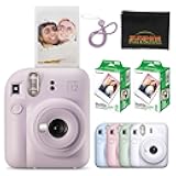 Fujifilm Instax Mini 12 Instant Camera Lilac Purple with Sandisk 32 GB USB Flash Drive + 40 Sheets Fujifilm Instax Mini Film Bundle, Sunshine Photo Microfiber Cleaning Cloth Included