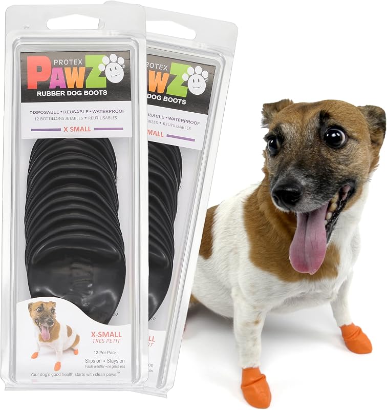 Protetores de Patas para Cães Protex PawZ em Borracha, Impermeáveis e Antiderrapantes, PZBLKXS, Pacote com 24