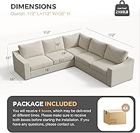 Vista 2 de Eluchang Sofá seccional convertible, sofá en forma de L con asientos extra profundos, tela de lino natural, sofá de esquina moderno y cómodo