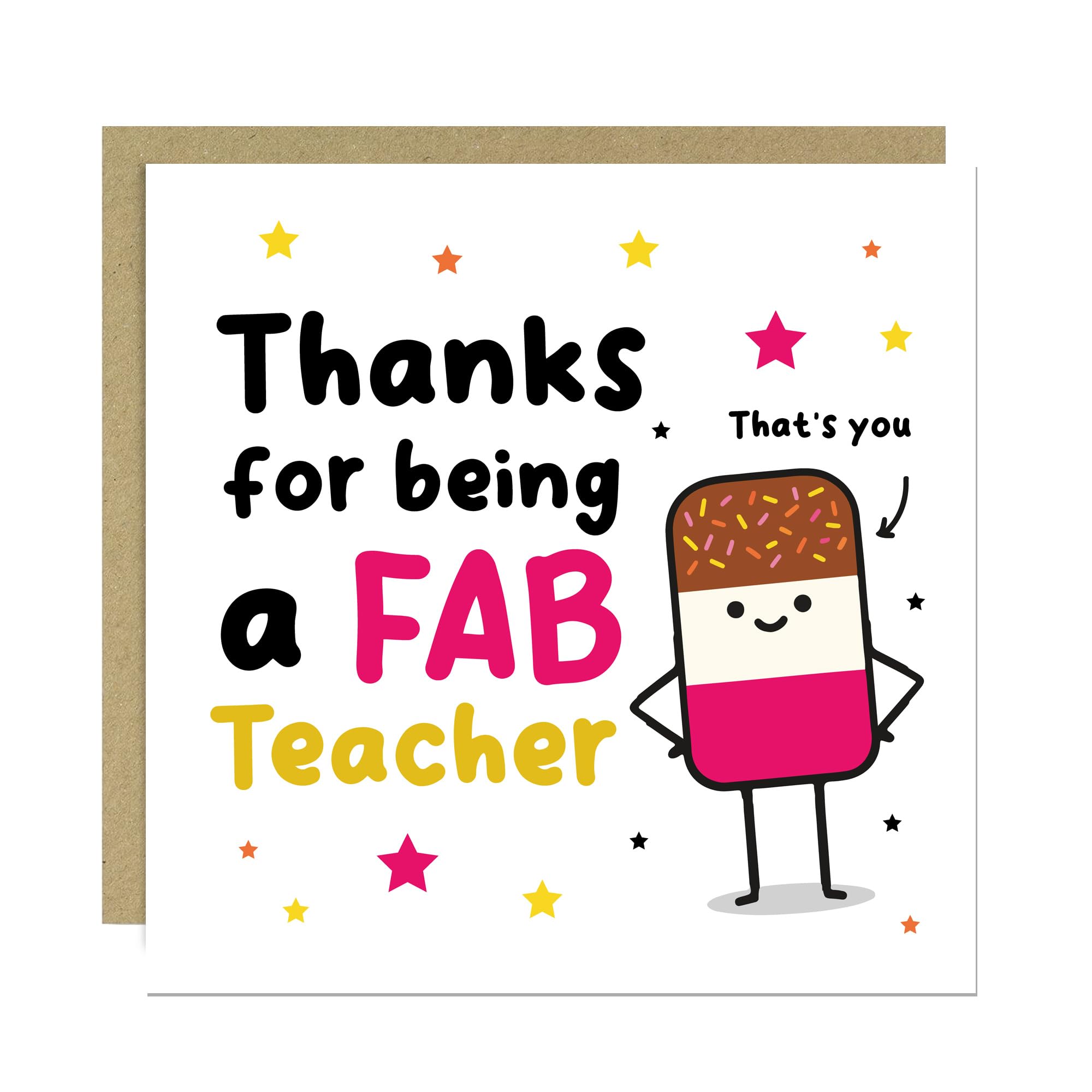 RED OCEAN Teacher Thank You Card FAB TEACHER Card With Kraft Envelope Appreciation Cards To Say Thank You Cards For Men Women Novelty